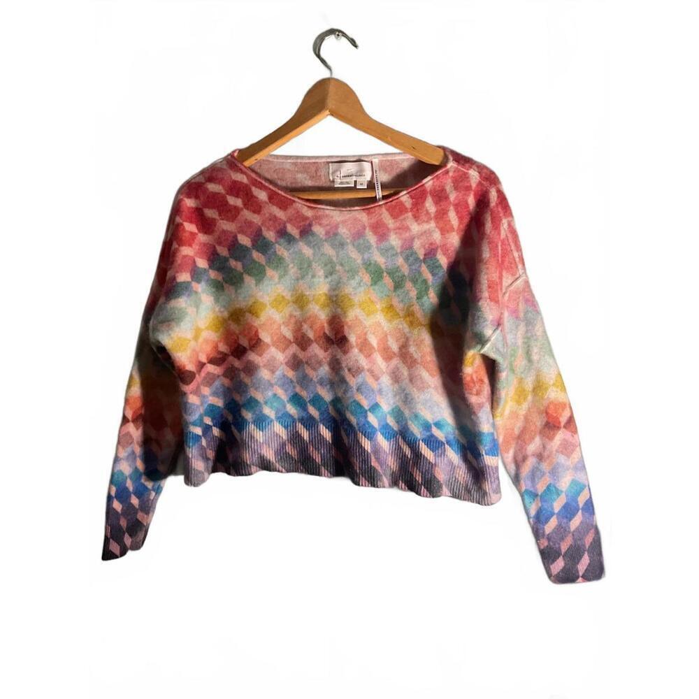 Anthropologie Cashmere Multicolor Geometric Pattern Cropped Sweater XS